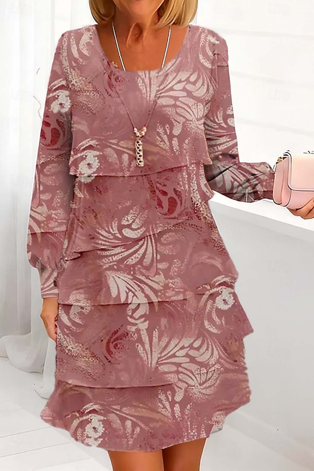 Mujer Vestido hasta la Rodilla Vestido de cambio Vestido informal Vestido de raso Vestido en Capas Elegante Bohemia Vacaciones Fiesta Boda Nochevieja Ajuste regular Floral Manga Larga Cuello Barco 2026 - $39.99 –P1