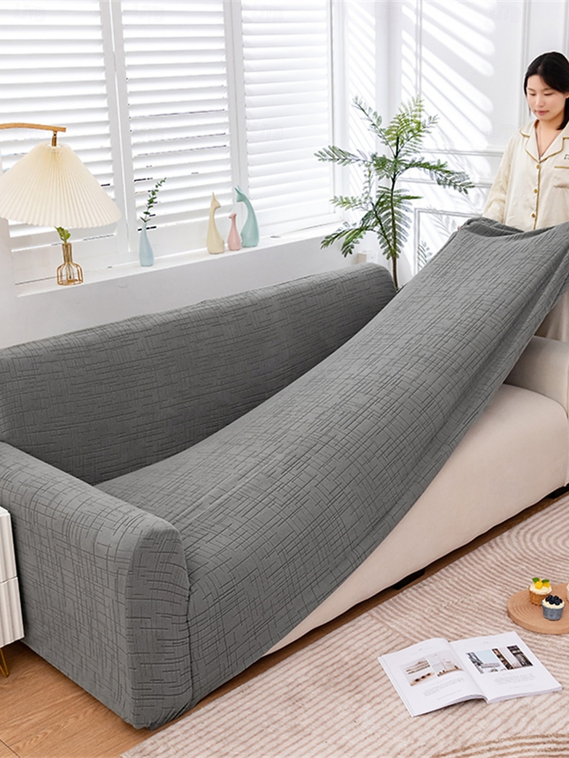 1 Piece Jacquard Wear-Resistant Elastic Sofa Cover – Solid Color Premium All-Season Universal Thickened Anti-Slip Slipcover, Suitable for L-Shaped and 1/2/3/4-Seater Sofas 2026 - $104.99 –P17