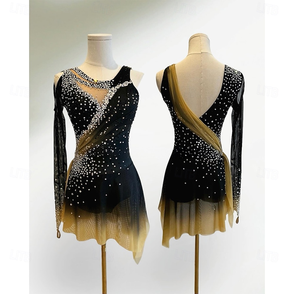 Abito da pattinaggio artistico Per donna Ragazze Pattinaggio sul ghiaccio Vestito Nero / giallo Patchwork Orlo asimmetrico Spandex Rete Alta elasticità Allenamento Competizione Vestiti da pattinaggio del 2026 a $343.09 –P1