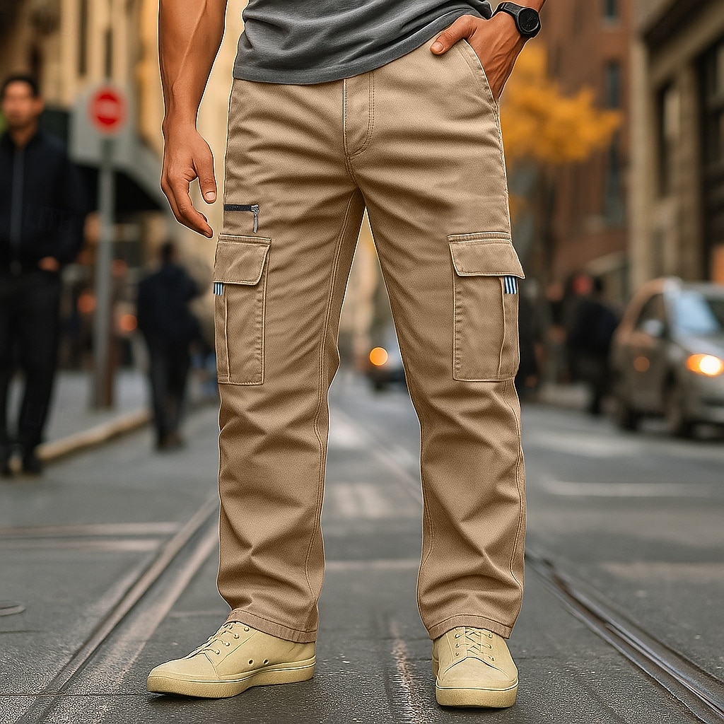 Ανδρικά Παντελόνια με τσέπες Παντελόνι Cargo Παντελόνι εργασίας Ελαστική μέση Πολλαπλή τσέπη Ισιο πόδι Σκέτο Πλήρες μήκος Δουλειά Διακοπές Εθνοτικό στυλ Μαύρο Πράσινο Χακί Ανελαστικό 2026 - $25.99 –P1