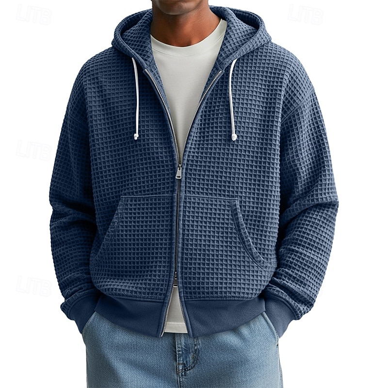 Homens Moletom Full Zip Hoodie Moletons Waffle Adamascado Branco Vermelho Azul Marinha Verde Escuro Com Capuz Tecido Zíper Textura Desportos e Ar livre Casual Diário Roupa de rua Legal Roupa de de 2025 por $32.99 –P5