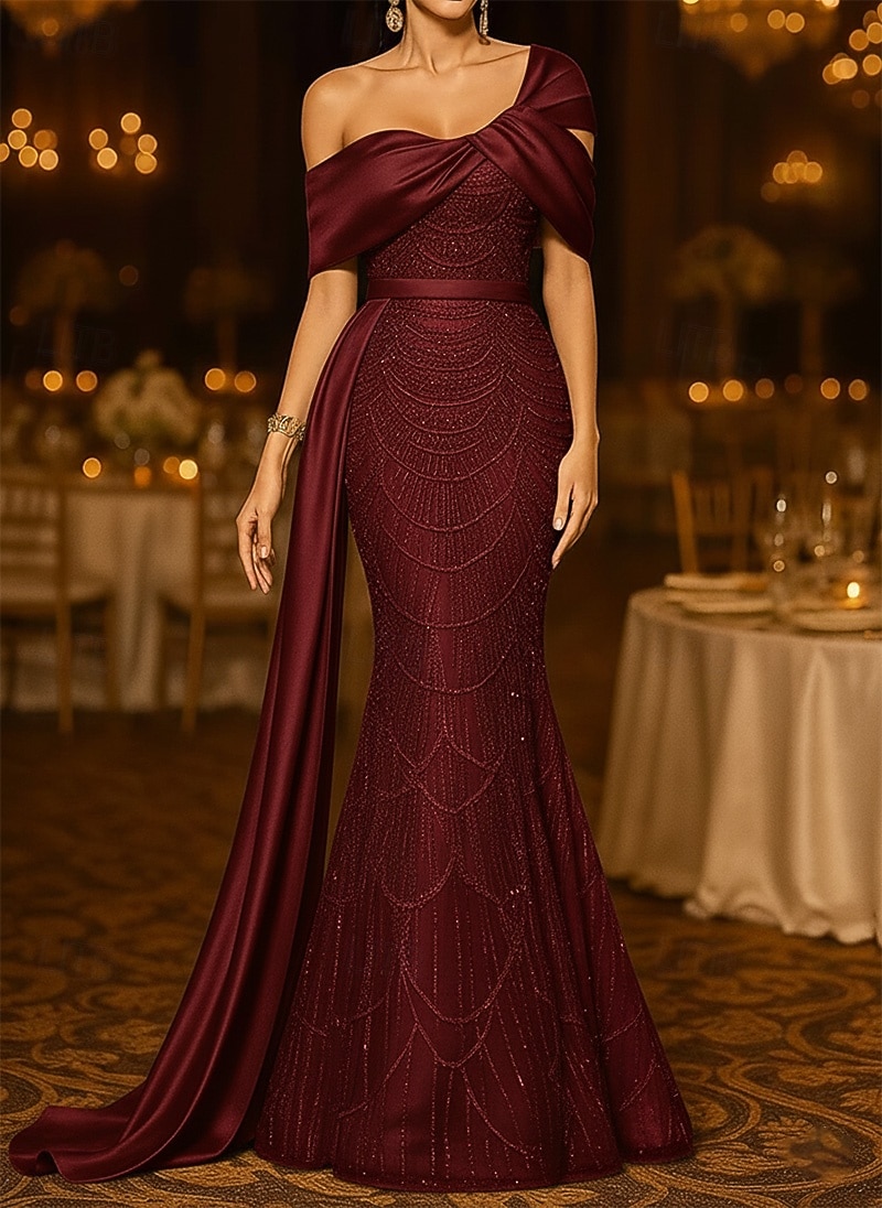 Sirena Tromba Lunghezza al pavimento Abito da ballo con mantello Abito da Sera Abito formale Elegante Scintillante Brillanti Senza Maniche Senza Spalle Matrimonio Formale Con Paillettes con Glitter del 2026 a $218.49 –P7