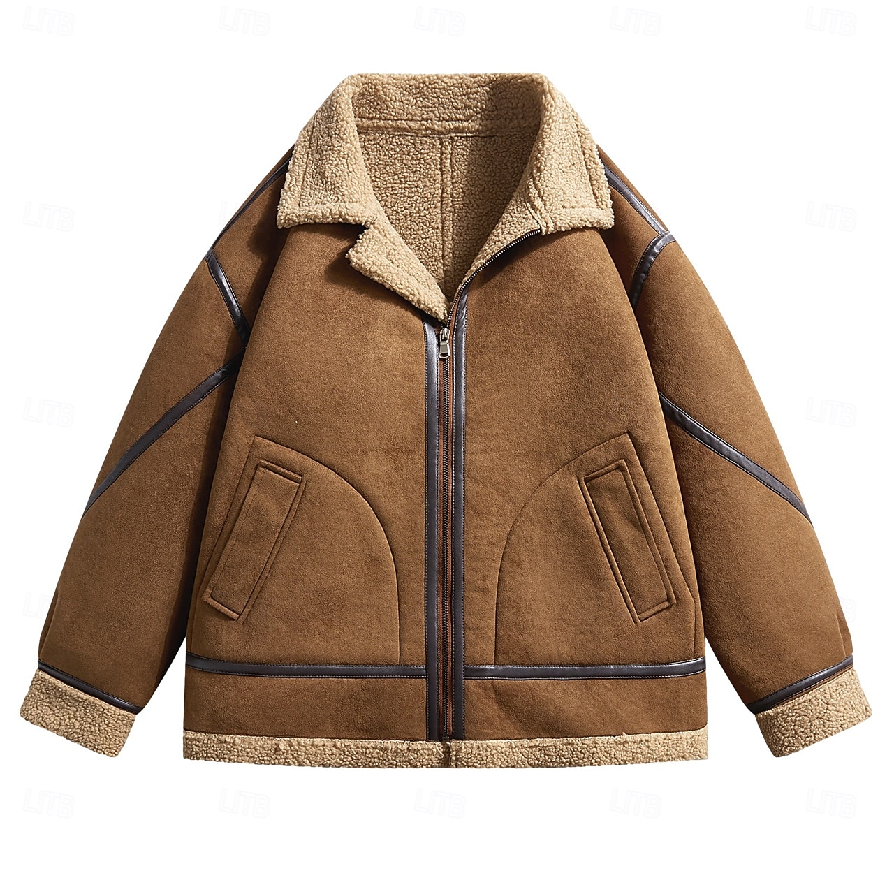 Men's Faux Suede Jacket Fleece Jacket Sherpa Jacket Brown Suede Jacket Casual Casual Daily Windbreaker Patchwork Pocket Winter Solid Color Vintage Fashion Shirt Collar Regular Black Brown Jacket 2026 - $66.99 –P2