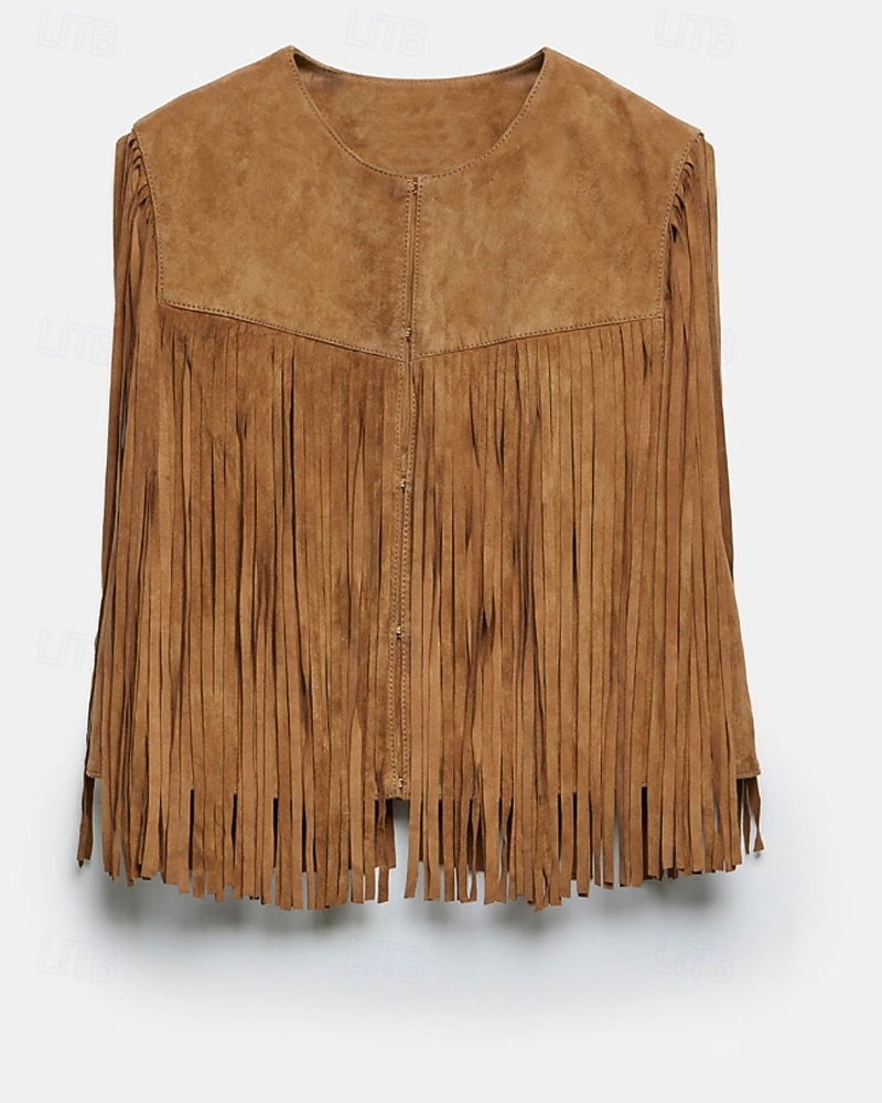 Damskie Bluzka Frędzel Równina Zachodni Bez rękawów W serek Zwykłe topy Święto Wyjściowe Czarny Jasnobrązowy Lato Wiosna 2026 - $32.99 –P13