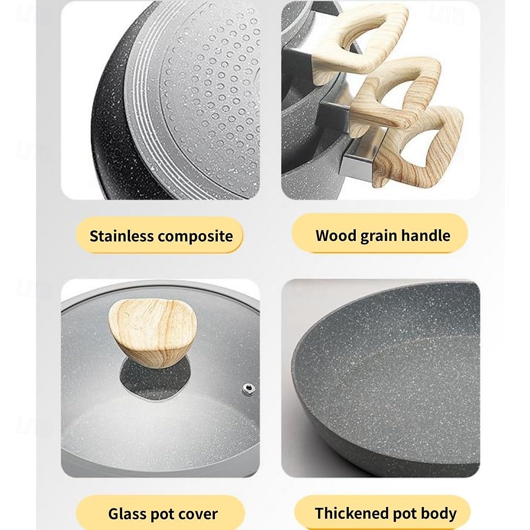 2025年 9/10ピースのノンスティックソースパン、ガラス蓋、フライパンセット。耐久性がありお手入れが簡単で、すべてのコンロに適しています。  コレクション – $215.49 –P3