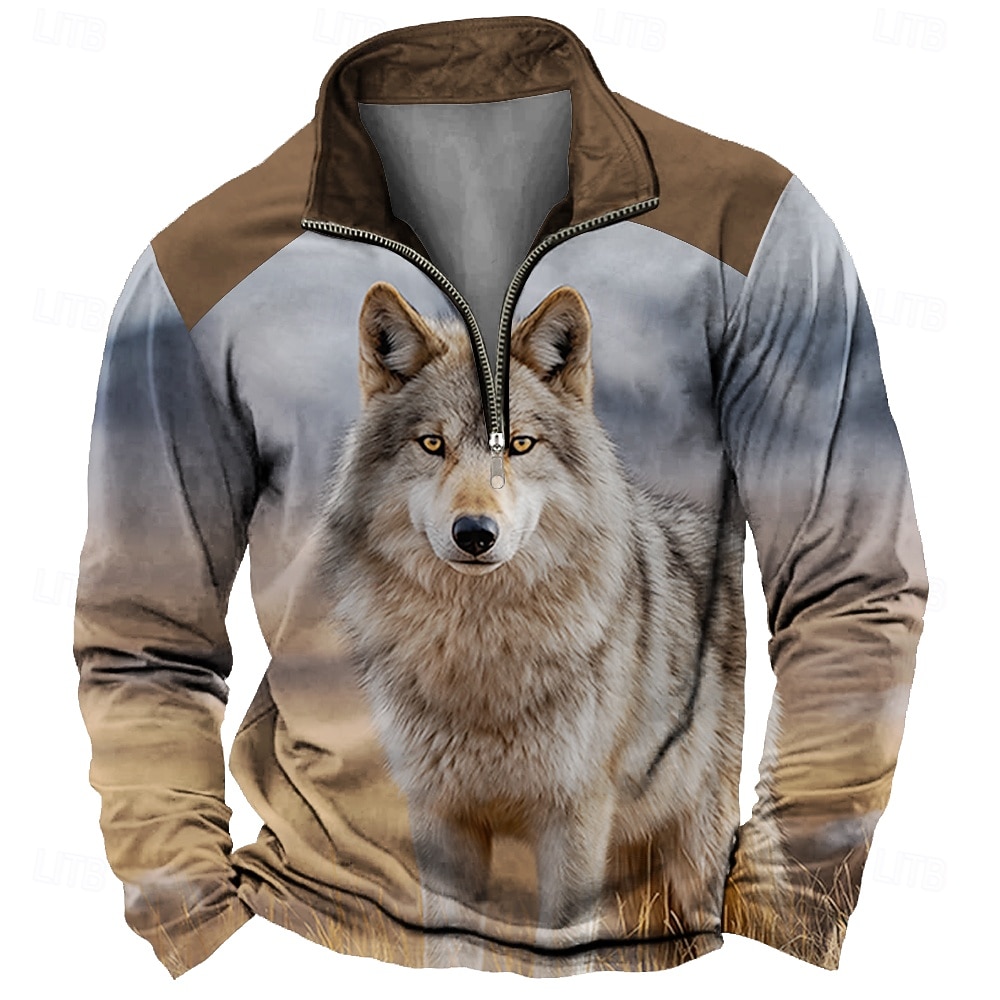 Homme Loup Impression 3D Sweatshirt Sports Mode Occasionnel Chasse manche longue Fermeture éclair Extérieur Soirée Vêtements de rue Noir Bleu Marron Marron 2 Marron 3 Automne Toutes saisons Designer de 2026 ? $31.99 –P2