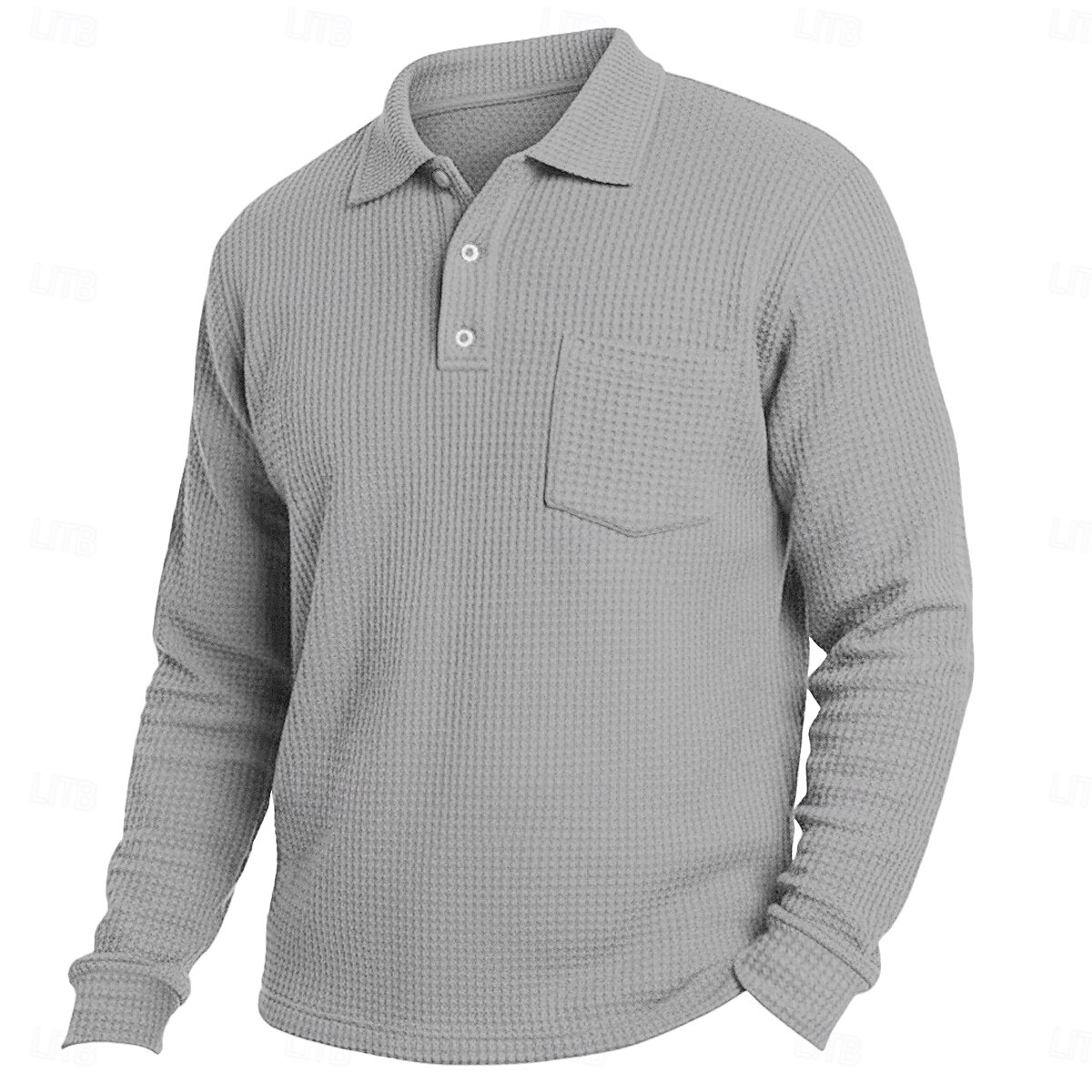 Herre Vaffel poloskjorter Golf poloskjorter Virksomhet Avslappet Knaphul Klassisk Langermet Mote Grunnleggende Helfarge Lomme Høst Vinter Alle årstider Normal Hvit Lyseblå Rød Navyblå Lilla Grønn 2025 - $21.99 –P11