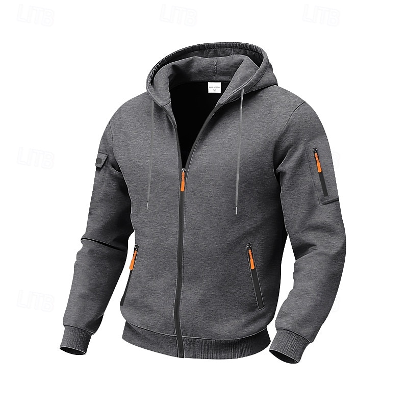Voor heren Trui met capuchon Hoodie met volledige rits Fleece hoodie Tactische capuchon Zwart Marineblauw Khaki Lichtgrijs Donkergrijs Capuchon Effen Vetoketju Zak Sport & Outdoor Casual Dagelijks 2026 - $28.99 –P4