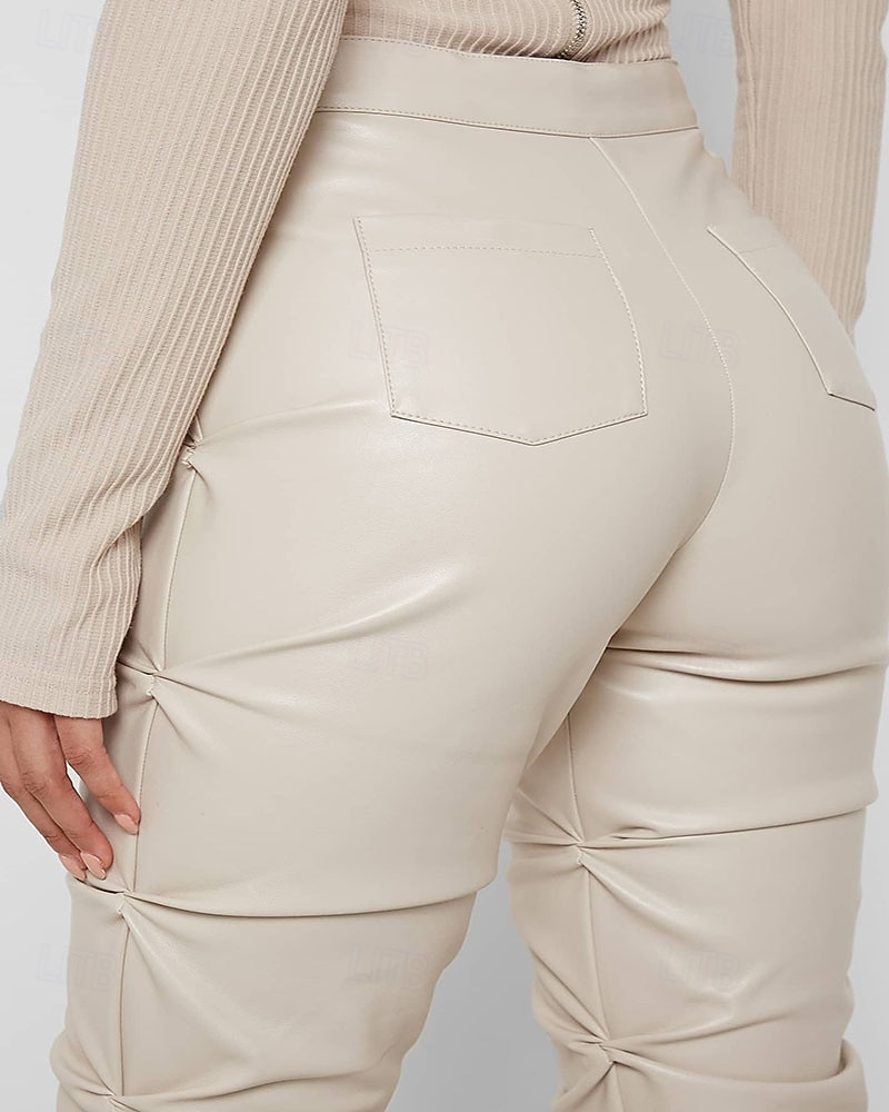 Per donna Pantaloni di pelle Moda Streetwear Casual Lunghezza intera Vita media Semplice Cerniera Tasca Confortevole Micro-elastico Quotidiano All'aperto Vacanza Bianco latte Verde translucido Nero del 2026 a $44.99 –P8
