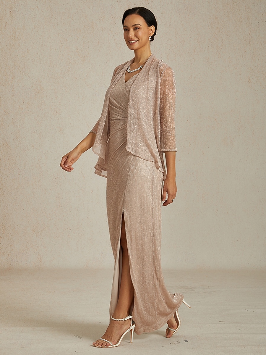 Robe longue en mousseline de soie pour femme, robe portefeuille, robe plissée, paillettes, asymétrique, élégante, formelle, cocktail, mariage, invité, soirée, cocktail, métallique, sans manches, col de 2025 ? $228.89 –P8