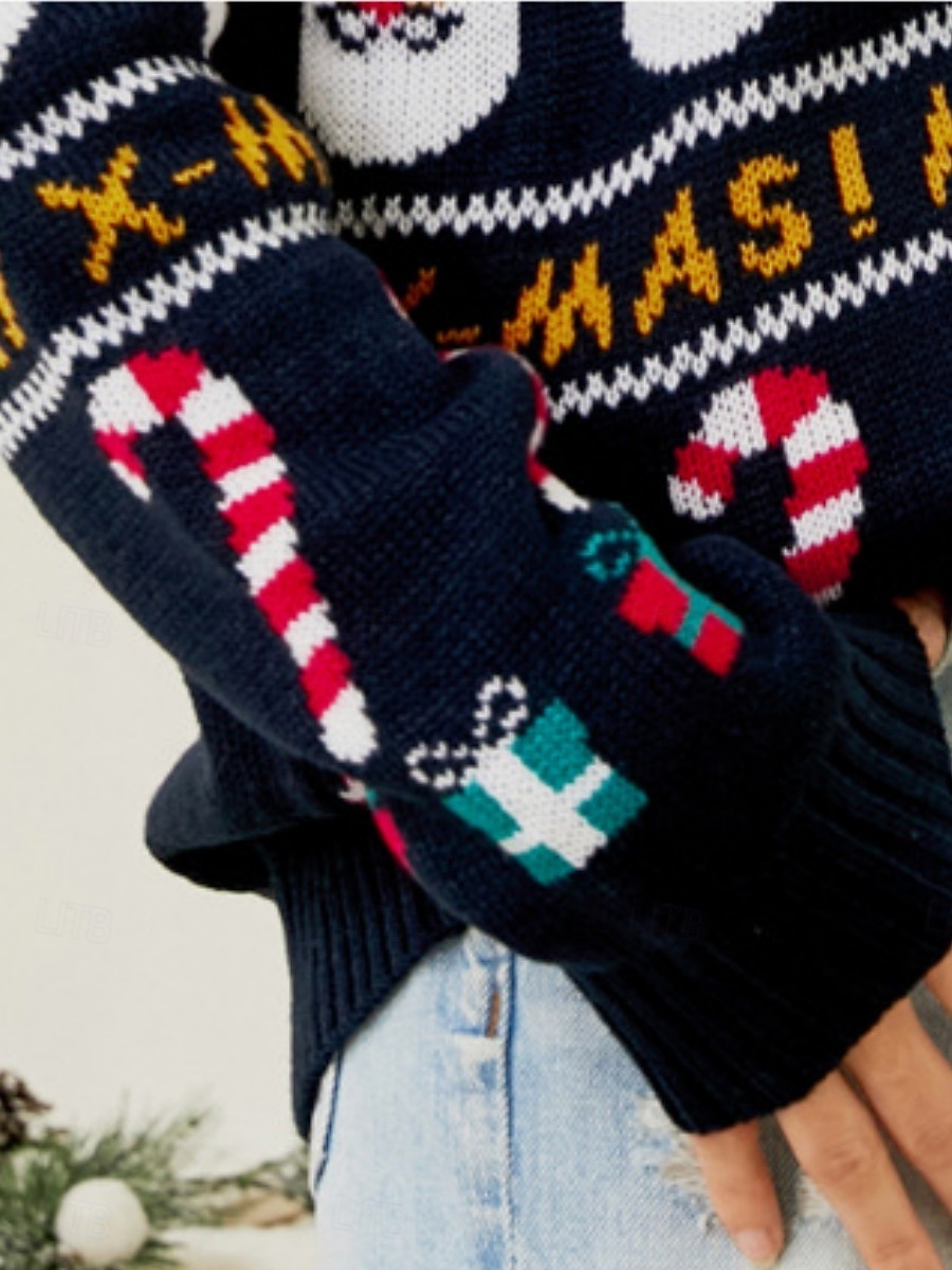 Naisten Neulos Vapaa-aika Pehmeä Lumiukko Joustin Tiukka pyöreä kaula-aukko Kudottu Pitkähihainen Tavalliset topit Neuloa Joulu ulko- Päivittäin Laivaston sininen Syksy Talvi 2025 - $36.99 –P2