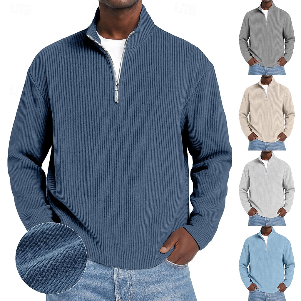 Men's Corduroy Shirt Textured Casual Outdoor Quarter Zip Long Sleeve Fashion Modern Solid Color Warm Corduroy Fall Spring &  Fall Fall & Winter Regular Fit Blue Dark Red Black Navy Blue Green Khaki 2026 - $25.99 –P1