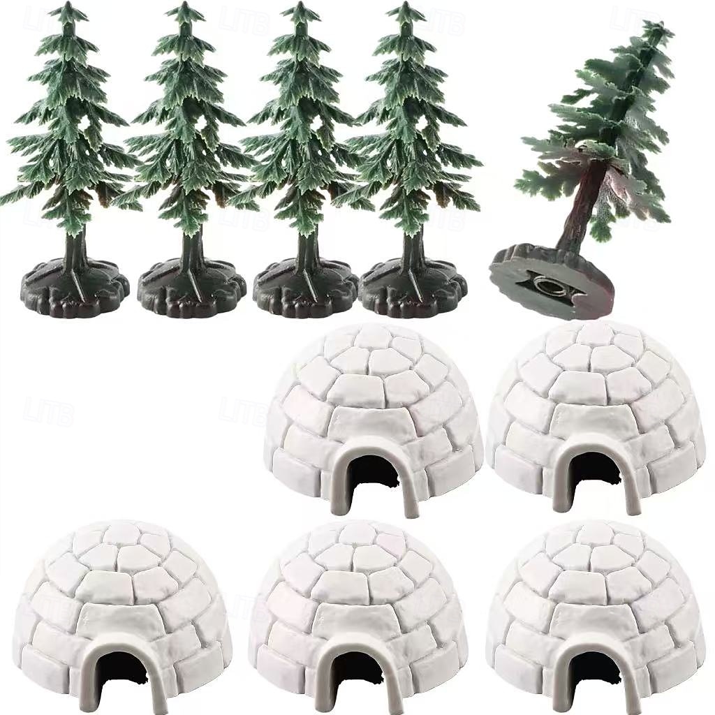 10-Piece Mini Arctic Igloo and Evergreen Tree Figurine Set, Plastic Mini Shelters with Snow-Covered Trees, Mushroom-Themed Garden Decoration Toys, Perfect for Desktop and Bookshelf Displays 2025 - $15.49 –P7
