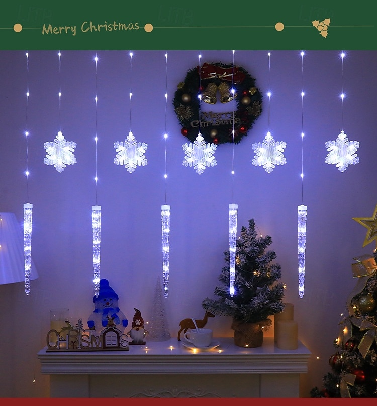 cônes de glace de Noël, flocons de neige, rideaux en fil de cuir, guirlande lumineuse, balcon du salon, porche, lumières de décoration d'ambiance de fête, télécommande 8 fonctions, alimentation USB de 2025 ? $17.99 –P2