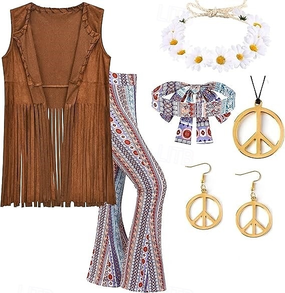 Set Retro Vintage 1970s Outfits Vest Bell Bottom Pants with Accessories Hippie Fancy Dress Women's Halloween Carnival Casual Daily Music Festival Adults' Cravat Top Pants 2026 - $69.99 –P11