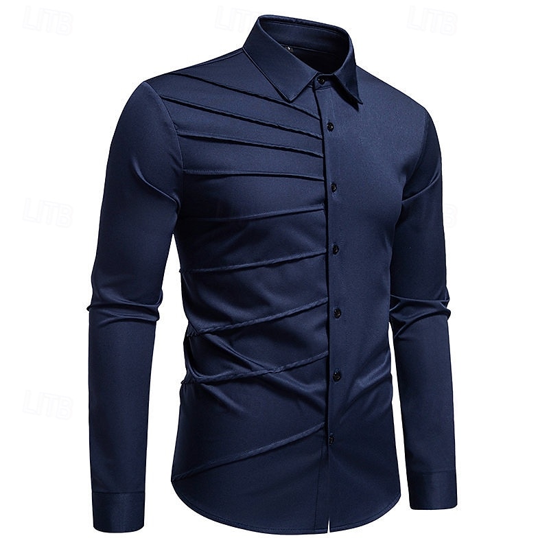 Herren Hemd Kleidhemd Knopfhemd Einfach Hochzeit Party Schwarz Weiß Wein Marineblau Langarm Revers Frühling Herbst Bekleidung Patchwork 2026 - $37.99 –P8