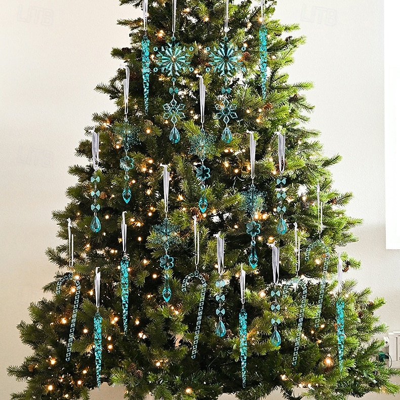 20 ks vánočních křišťálových závěsných ozdob, průhledných akrylových rampouchů a sněhových vloček na vánoční stromeček, vánoční dekorace do domu 2025 - $12.99 –P10