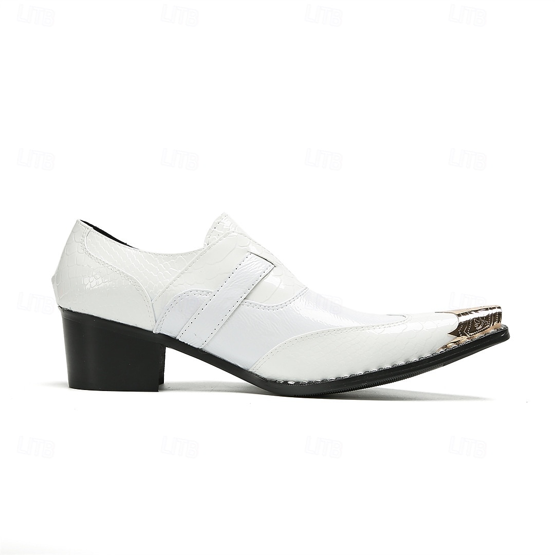 Miesten valkoiset kaksoishihnalliset nahkaiset juhlakengät metallisella kärjellä, 100% naudannahasta valmistetut juhlakengät häihin, lavaesityksiin ja juhliin 2026 - $119.99 –P8