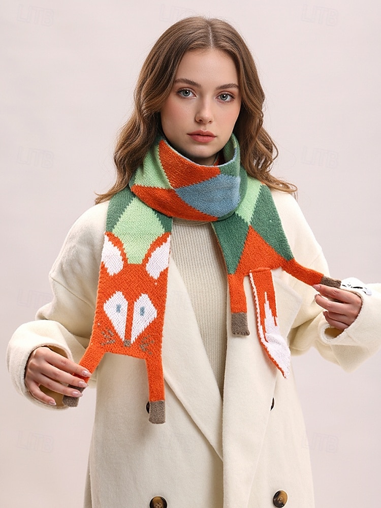 Écharpe en tricot de renard pour femme, cache-cou d'hiver en forme d'animal mignon, châle de dessin animé doux et coloré pour vêtements décontractés, cadeaux d'extérieur et de vacances de 2026 ? $11.99 –P1