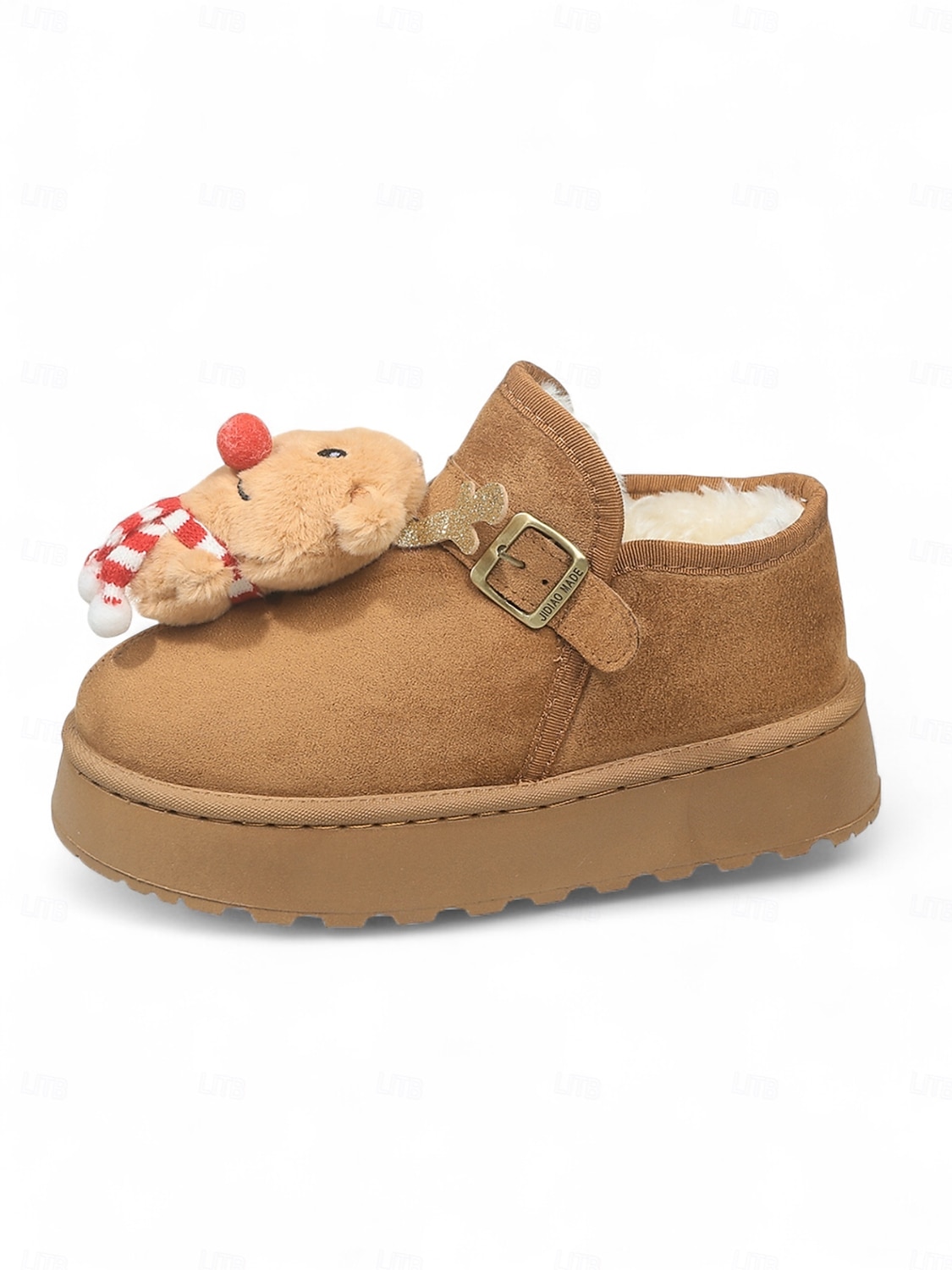 stivali da neve natalizi da donna in cammello con motivo a renne e sciarpa - stivaletti foderati in pile, morbidi e festosi, ideali per Natale e le riunioni di famiglia del 2025 a $34.99 –P1