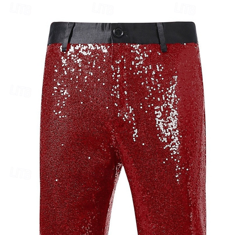 Męskie Spodnie Garnitury Spodnie na bal maturalny Niejednolita całość Metaliczny błyszczący Równina Komfort Pełna długość Impreza Codzienny Klub nocny Moda Moda miejska Srebrny Czarny Nieelastyczny 2026 - $26.99 –P7