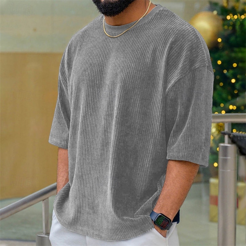 Per uomo Maglietta Camicia di Velluto a Coste Camicia a Maniche Corte Manica Corta Girocollo Estate Semplice Moda Designer Essenziale Jacquard Vacanza Streetwear Uscire Vinaccia Nero Bianco Maglietta del 2025 a $8.99 –P4