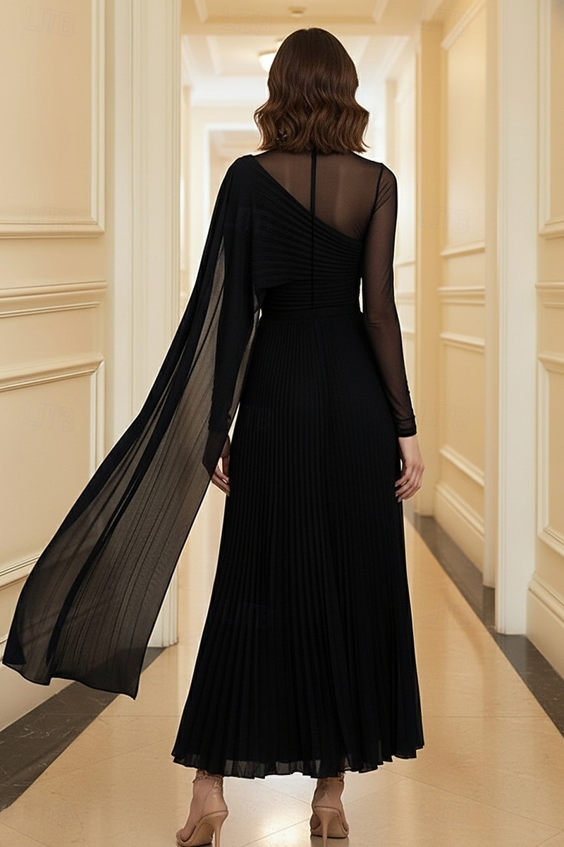 Linea ad A Lunghezza al pavimento Abito da Sera Da principessa Abito formale Elegante Scintillante Setoso Manica Lunga Collo Alto Matrimonio Formale Chiffon con Pieghe del 2026 a $160.99 –P3