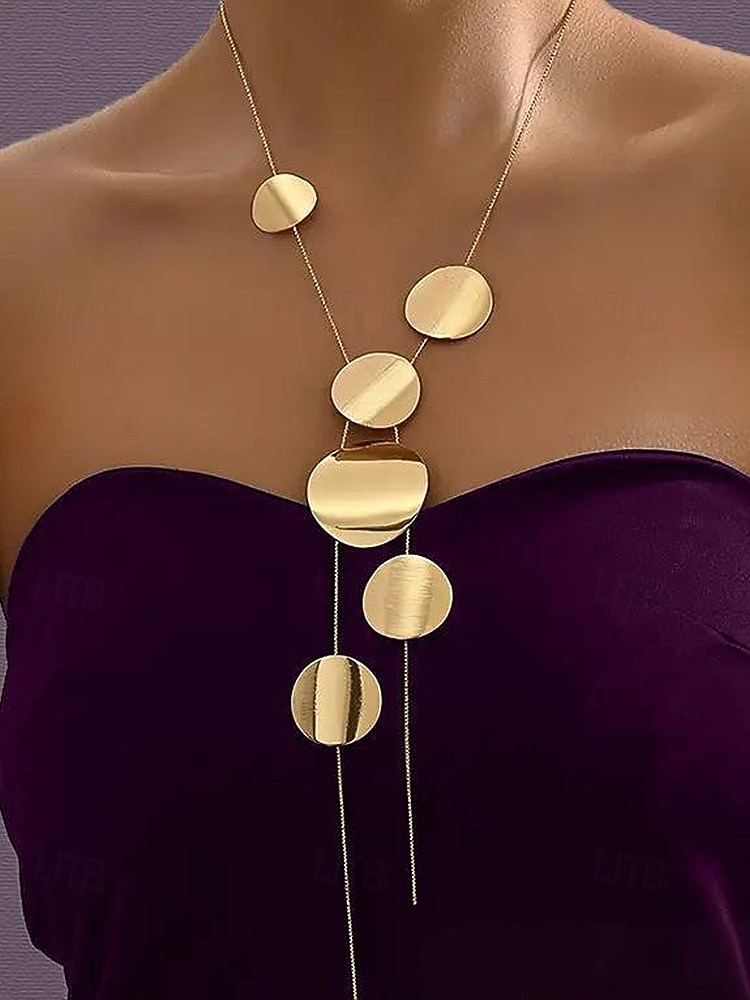 Collier long à pendentif disque géométrique pour femme – bijou minimaliste moderne à superposer pour soirées élégantes, événements formels et mode quotidienne de 2025 ? $11.99 –P3