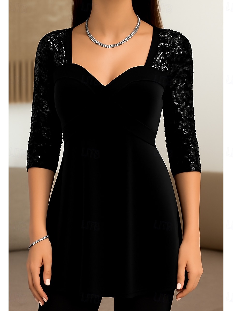 Blouse pour femme de Noël couleur unie stylée décontractée manches longues col carré tops réguliers impression quotidienne sequins patchwork noir vin violet vert printemps automne hiver de 2025 ? $42.99 –P5