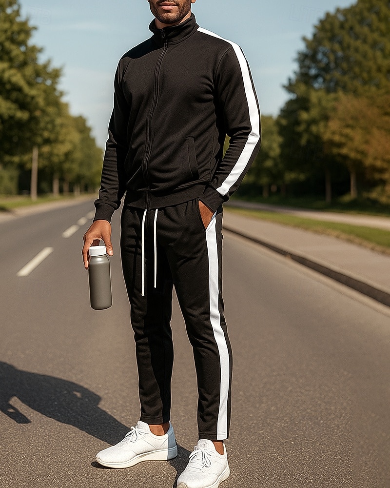 Voor heren Trainingspak Joggingpak Trainingspaksets Volledige ritssluiting Kleurenblok Sportoutfits Herfst winter Zwart Geel Voor buiten Reizen Sportief Warm Lange mouw Sport Sportkleding 2025 - $41.99 –P3
