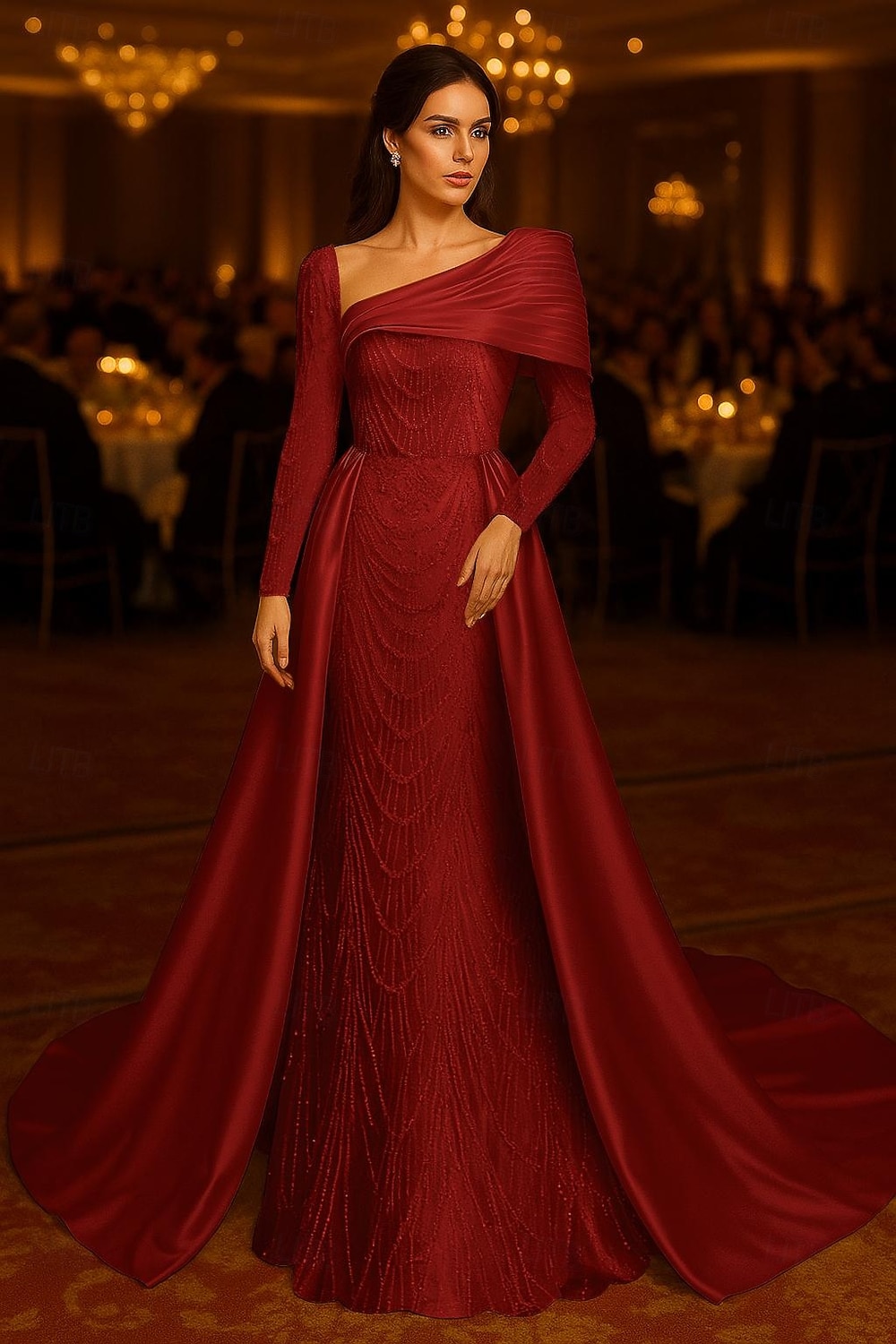 A-Line Floor Length Beaded Eembroidered Formal Dresses Mother of the Bride Dress Evening Gown Ball Gown with Overskirt Formal Dress Elegant Silky Long Sleeve Shirt Collar Wedding Formal Satin Sequined 2026 - $218.49 –P5