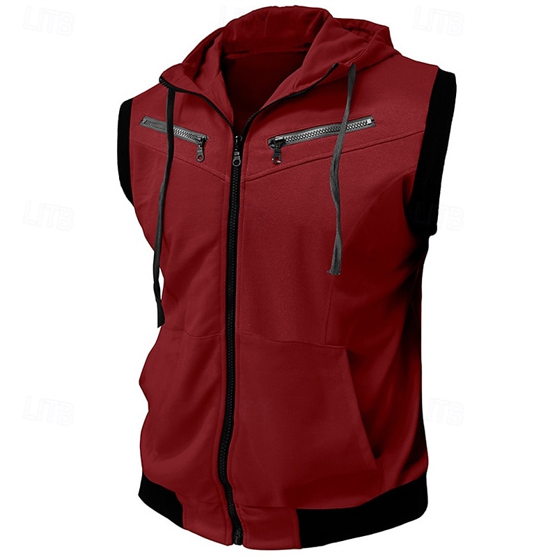 Hombre Sudadera Sudadera con capucha y cremallera completa Negro Vino Rojo Azul Marino Morado Con Capucha Bloque de color Correa Bolsillo Deporte Diario Festivos Poliéster Ropa de calle Básico Casual 2026 - $44.99 –P10