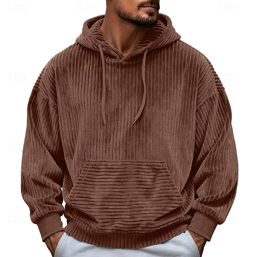 Per uomo Felpa con cappuccio Velluto a coste Verde militare Blu Marrone Grigio Con Cappuccio Semplice Tasca a marsupio Sport & Outdoor Casuale Quotidiano senza stampa Streetwear Cool Abbigliamento del 2026 a $19.99 –P15