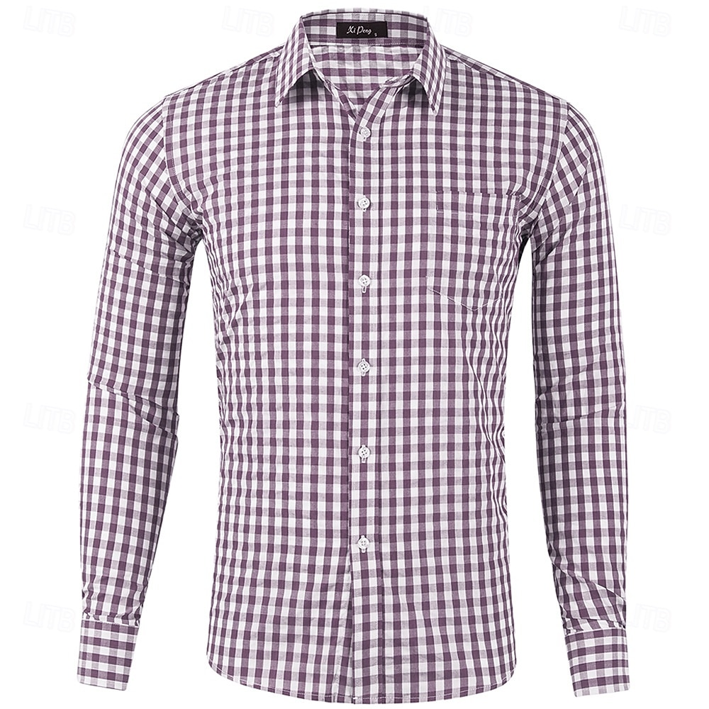 Men's Shirt Dress Shirt Casual Shirt Plaid Shirt Button Up Shirt Red Long Sleeve Checkered Lapel Daily Business Clothing Apparel Cotton Blend Fashion Smart Casual 2026 - $26.99 –P9