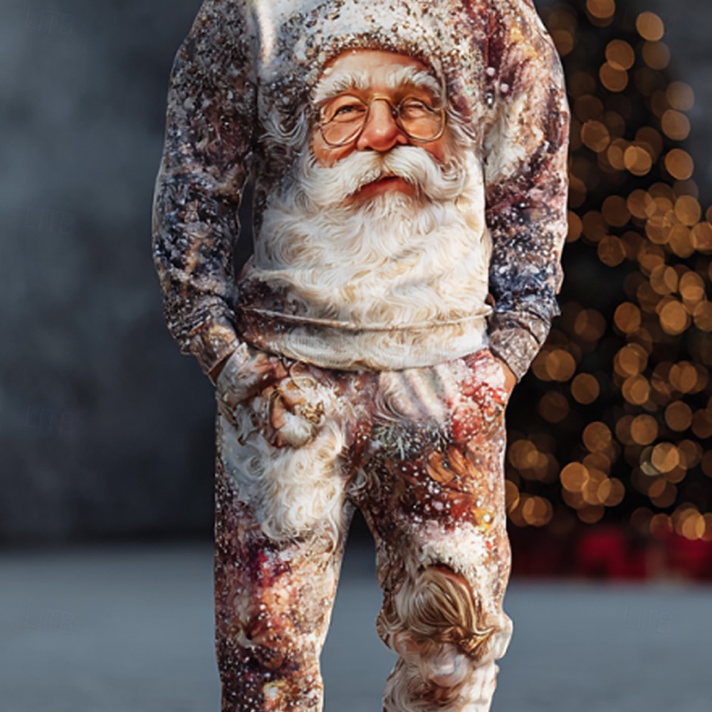 Christmas Miesten Joulupukki 2kpl 3D-hupparisarjat Verryttelypuku Pullover-huppari Pitkähihainen Pitkät housut Tiukka pyöreä kaula-aukko Rento arki Vapaa-aika ulko- Loma Kausaliteetti 3D-tulostus 2025 - $46.99 –P2