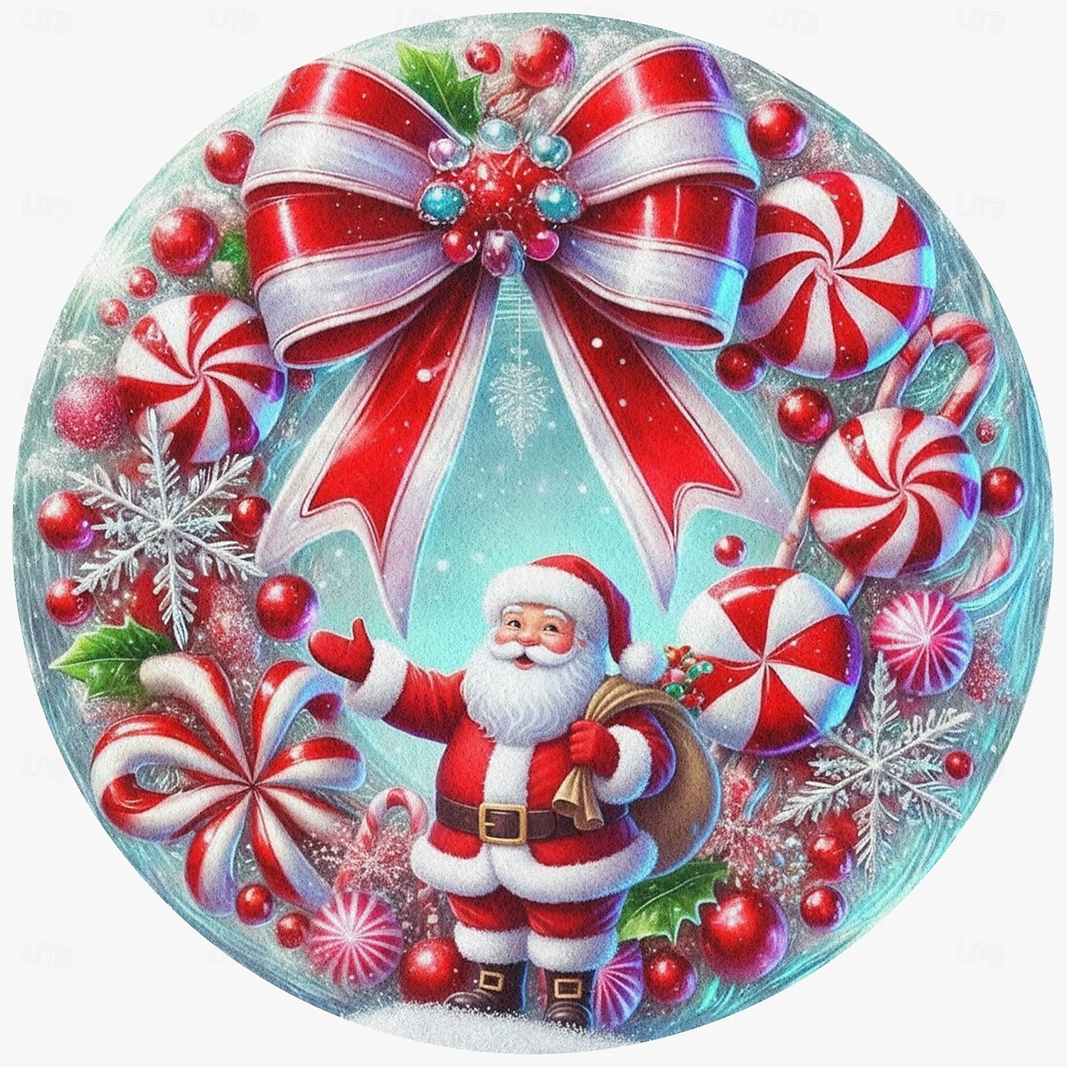 Julemann Rundt Område Teppe Stue Og Soverom Falsk Kasjmir God Jul Teppe Med Smågodt Stang Mykt Antiskli Maskinvaskbart Teppe Festlig Gulvmatte 4ft 2026 - $15.49 –P2