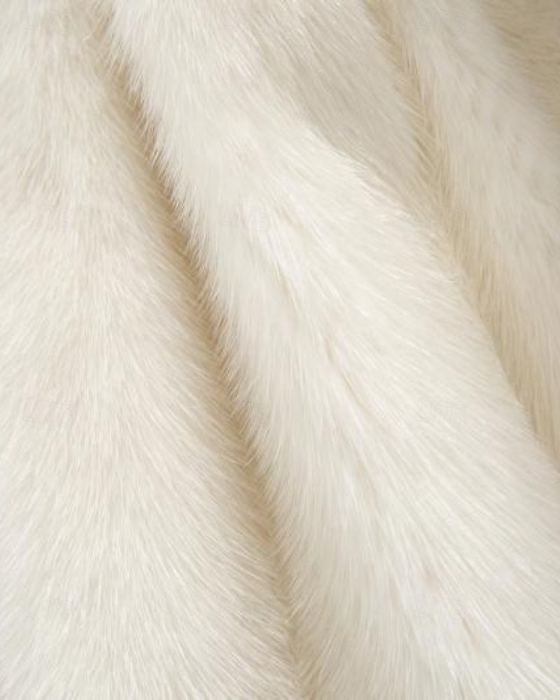 Dame Fuskepels Hold Varm Bekvem Lapper Lomme Knapper Pelskrage Mote Fargeblokk utendørs Feriereise Ferie Ut på byen Lang Med hette Normal Langermet Yttertøy Svart Hvit Høst Vinter 2026 - BHD 23.46 –P6