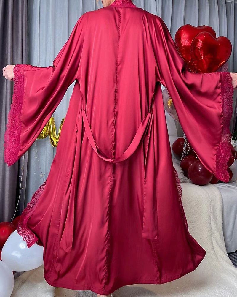 Γυναικεία Πυτζάμες Σαλόνια Νυχτικιά Ολόσωμες Φόρμες Ζεστό Μοντέρνα Σέξι Μονόχρωμες Σατέν Μεταξωτές Πιτζάμες Πιτζάμες Κορδόνι Δαντέλα Σπίτι Μακρυμάνικο Λαιμόκοψη V 2026 - $44.99 –P13