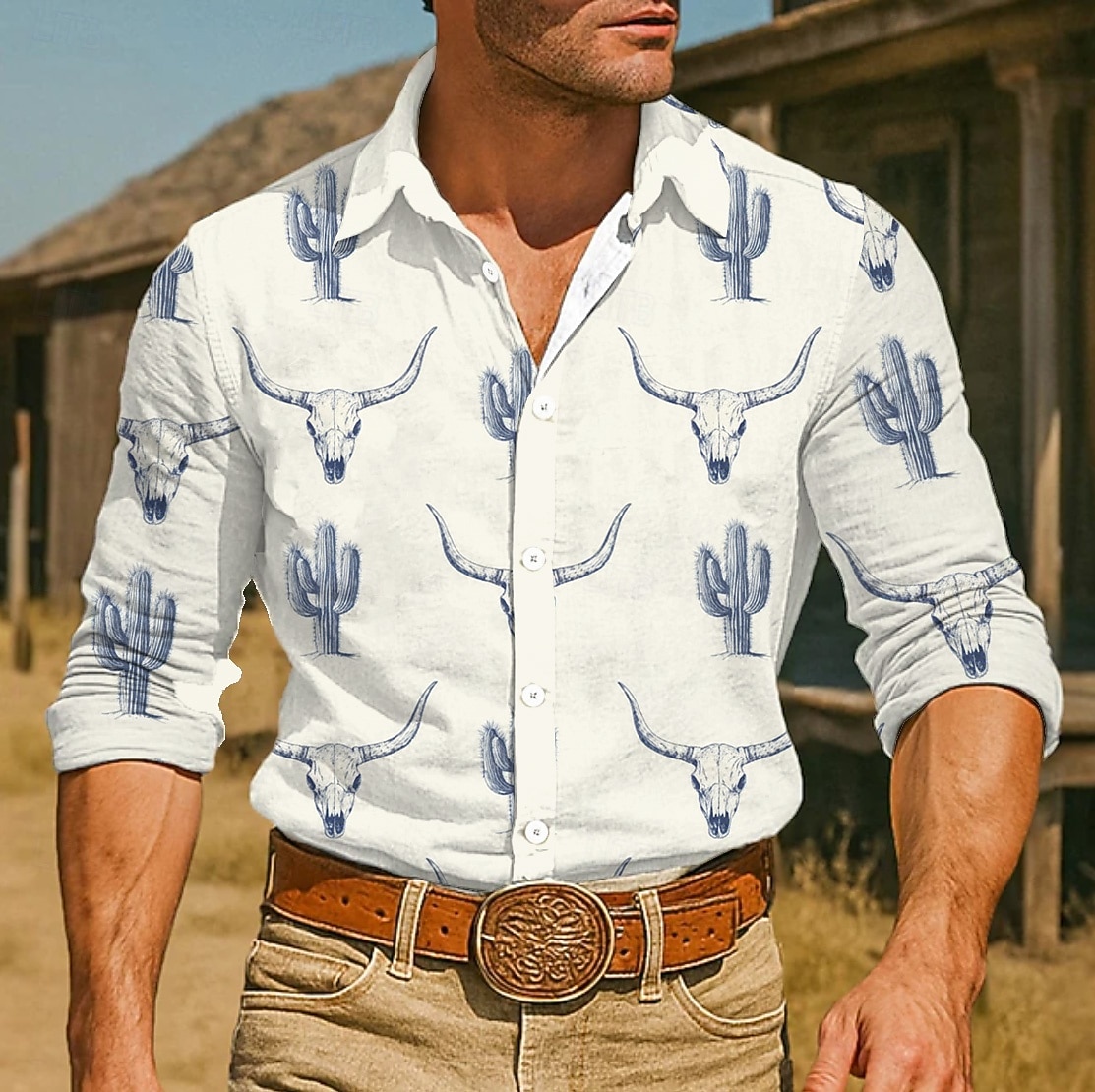 Ανδρικά Κάκτος Εκτύπωση αγελάδας Πουκάμισο Δυτικό πουκάμισο Πουκάμισο καουμπόη Μακρυμάνικο Vintage ρετρό ΕΞΩΤΕΡΙΚΟΥ ΧΩΡΟΥ Διακοπές Άνοιξη Φθινόπωρο Απορρίπτω 3D εκτύπωση Λινό σαν πουκάμισο Μαύρο Λευκό 2026 - $27.99 –P1