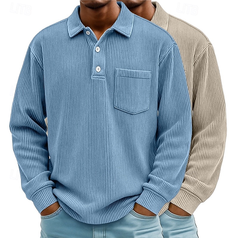 2 stk. herre kordfløyelsskjorte poloskjorter fritid sport jakkeslag langermet mote basis fargeblokk 2-delt flerpakning høst vår &høst alle årstider vanlig passform 2025 - $37.99 –P7