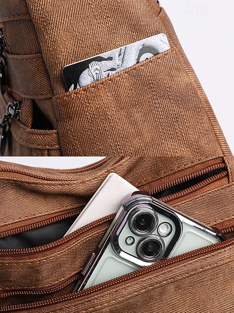 Damväska i brunt konstläder med flera dragkedjefickor, vintage avslappnad axelväska, lätt axelväska för dagligt bruk, resor och shopping 2026 - $26.99 –P8