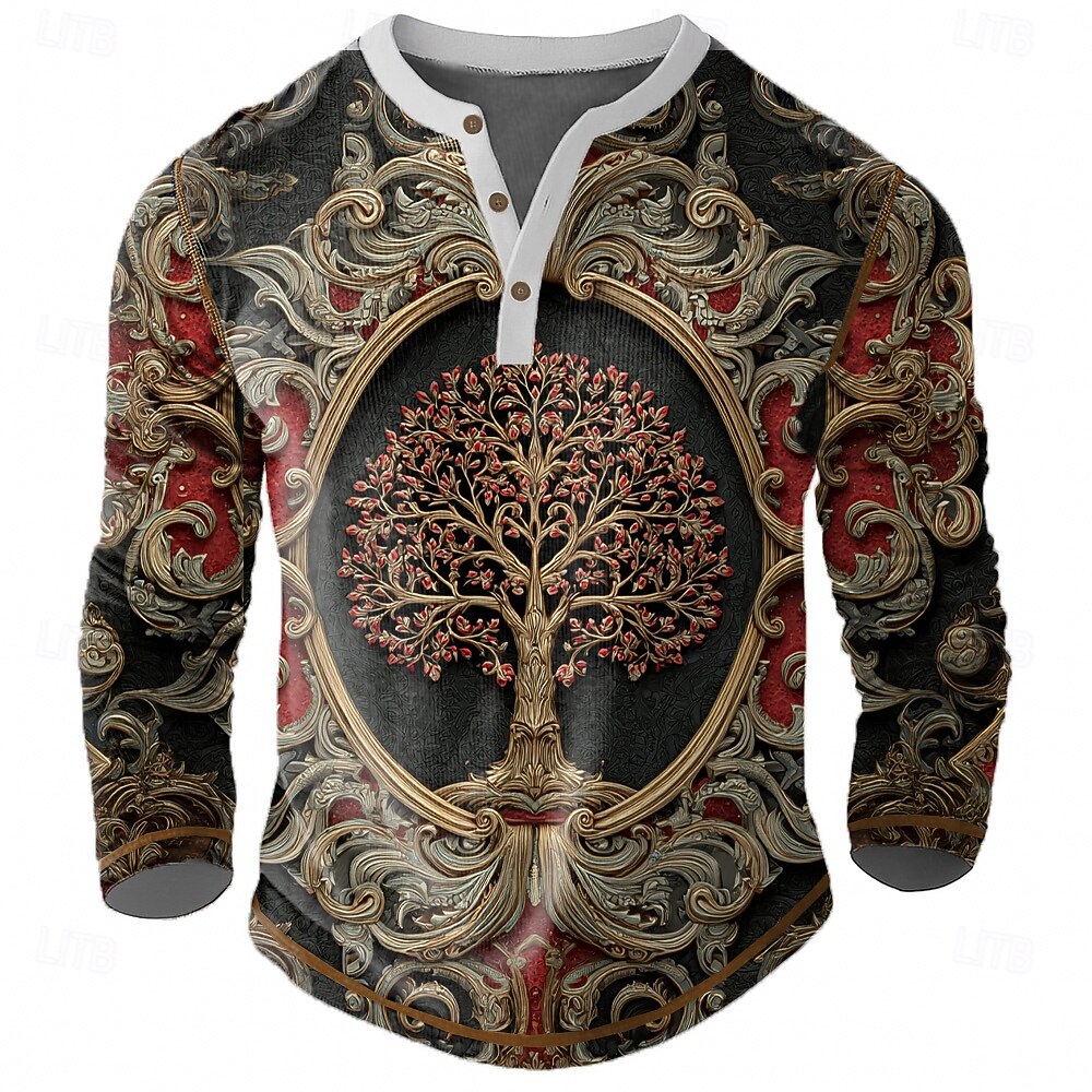 Hombre Graphic Árboles Henley Shirt Tee Manga Larga Vintage Elegante Casual Diario Exterior Primavera Primavera & Otoño Azul Oscuro Verde Trébol Caqui Henley Camiseta Henley 2026 - $24.99 –P1