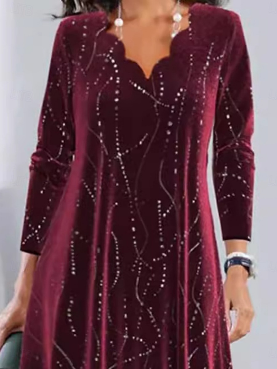 Vánoce Dámské Mini šaty Áčkové šaty Na běžné nošení Denní Dovolená Běžný Grafika Dlouhý rukáv Vroubkovaný krk Fialová Podzim Zima 2025 - $34.99 –P2