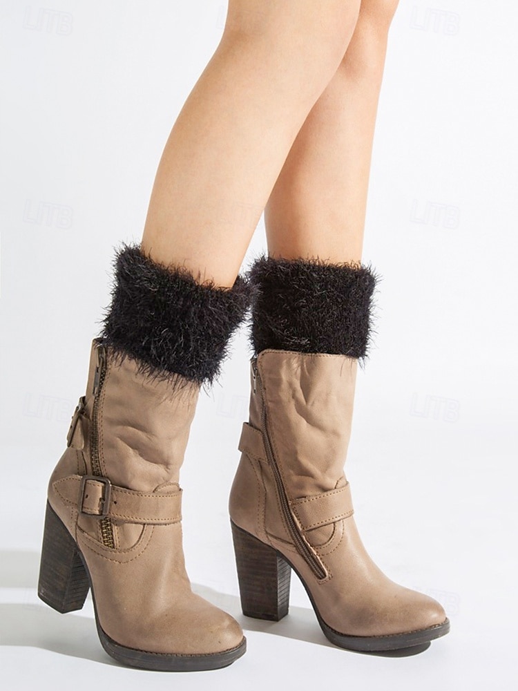 Dámské manžety na boty z umělé kožešiny, nastavitelný akrylový úplet s plyšovými detaily, vánoční sváteční doplněk k obuvi v několika barvách 2025 - $11.99 –P5