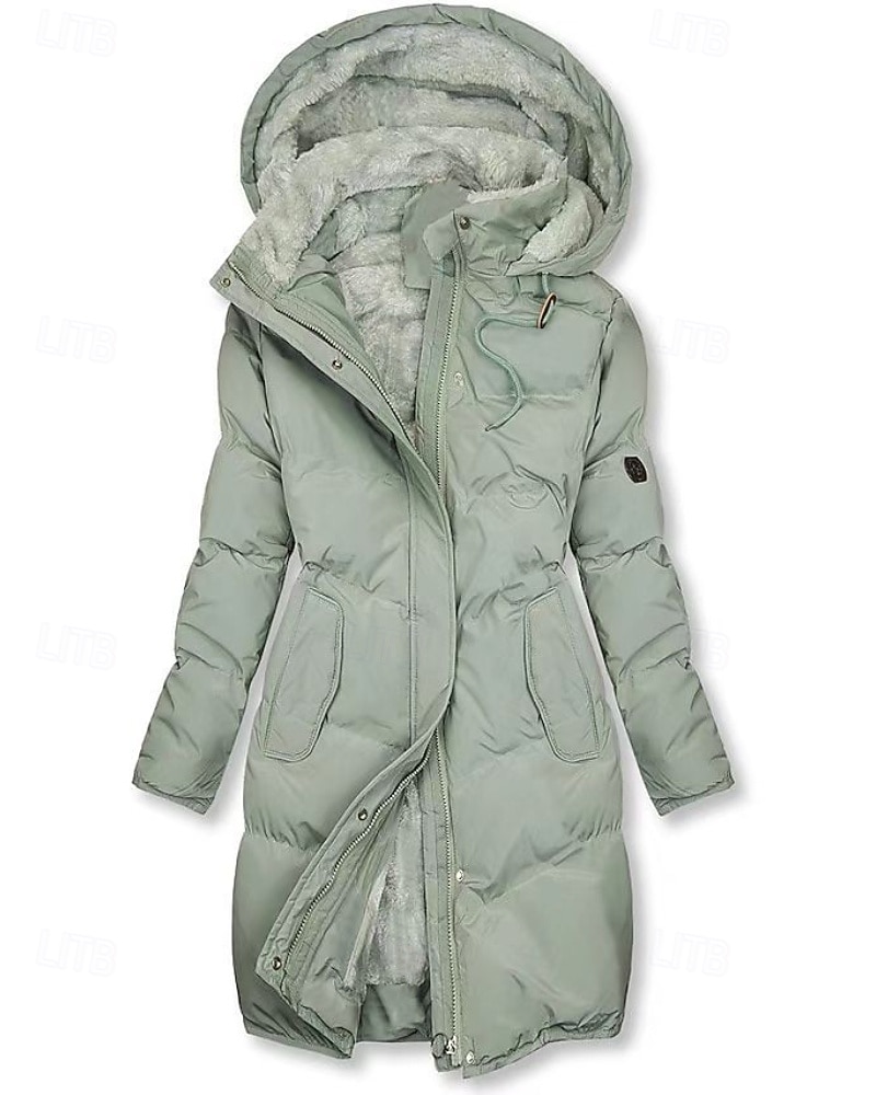Dam Anorak Håller värmen Bekväm Dragkedja Ficka Ledigt Slät Utomhus Semester Dagliga kläder Utekväll Lång Huva Normal Långärmad Ytterkläder Svart Gul Grön Höst Vinter 2025 - $85.99 –P2