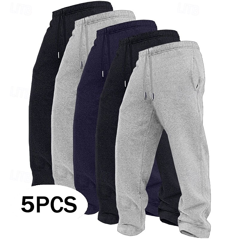 5 Stück Herren-Jogginghose mit geradem Bein, Fleece-Hose, Freizeithose, Kordelzug, elastischer Bund, Mehrfachpackung, einfarbig, bequem, volle Länge, Outdoor, Reisen, Alltag, Urlaub, Mode 2026 - $59.99 –P1