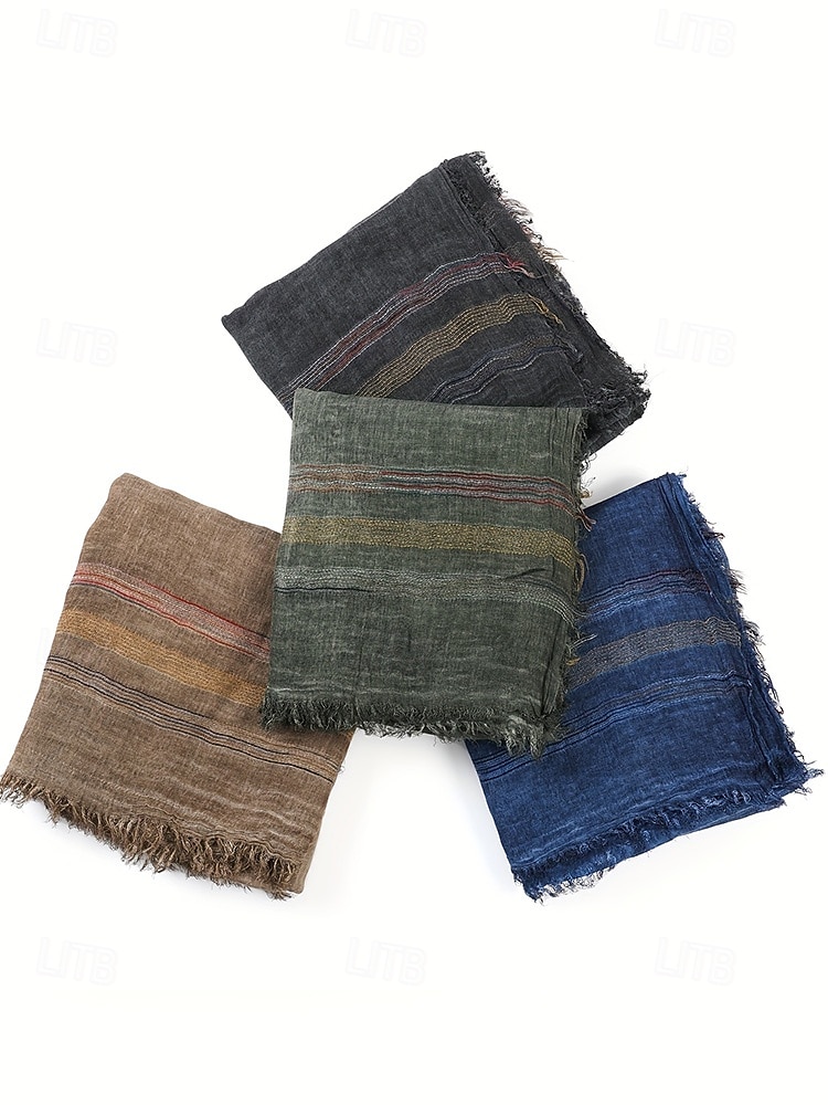 Leichter gestreifter Baumwollschal für Herren – lässiger, weicher Fransenschal im Vintage-Stil für Outdoor-Reisen im Herbst und Winter und den Alltag 2026 - $14.99 –P9