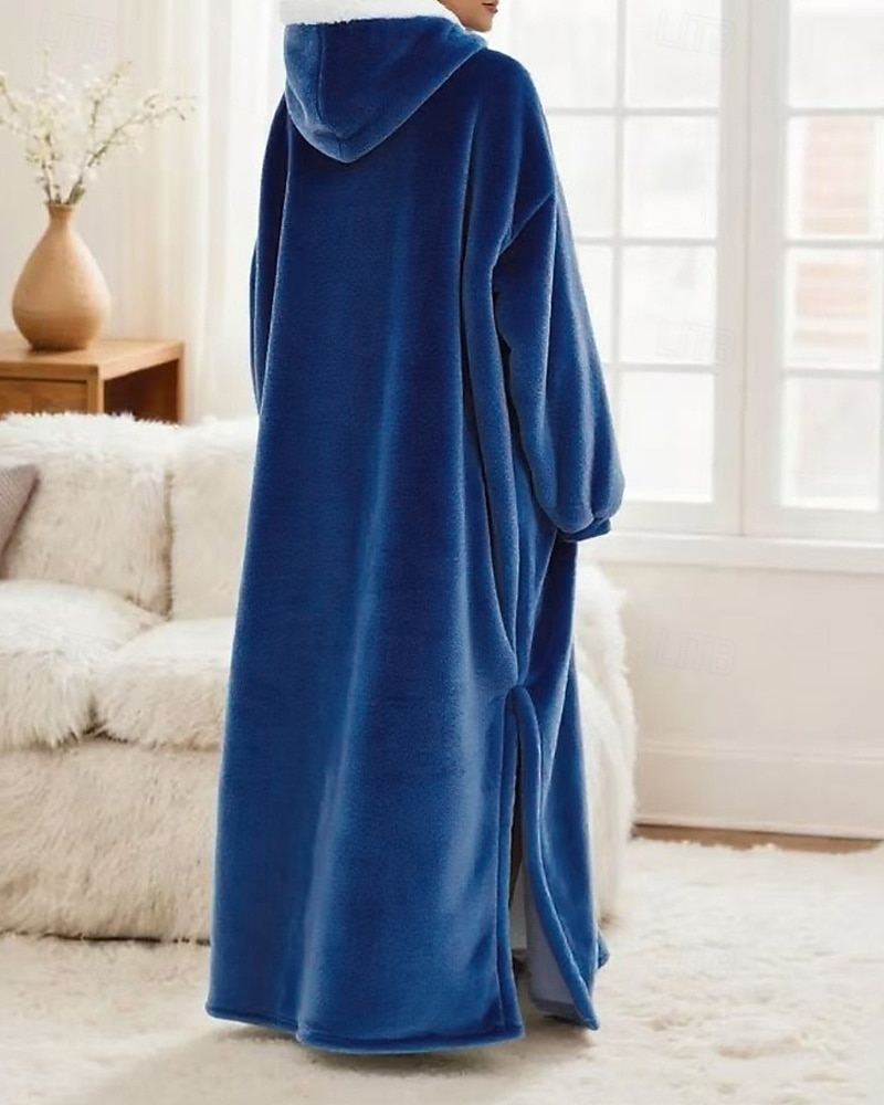 Damen Schlafanzug Freizeitkleidung Flanell Warm Mode Tragbarer Decken-Hoodie Einfarbig Tasche Heim Täglich Bett Langarm Kapuzenpullover Schwarz Marineblau Königsblau Grün Hellgrau Herbst Winter 2026 - $59.99 –P12