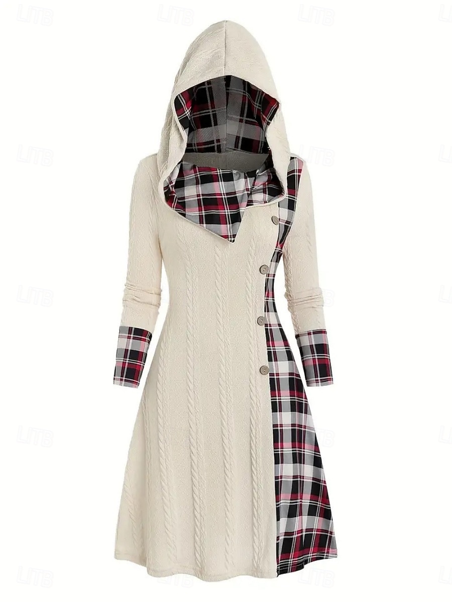 Christmas Women's Midi Dress A Line Dress Casual Daily Regular Fit Plaid Long Sleeve Hooded Black Wine Army Green Apricot Spring Fall Winter 2026 - $48.99 Christmas Women's Midi Dress A Line Dress Casual Daily Regular Fit Plaid Long Sleeve Hooded Black Wine Army Green Apricot Spring Fall Winter 2026 - $48.99