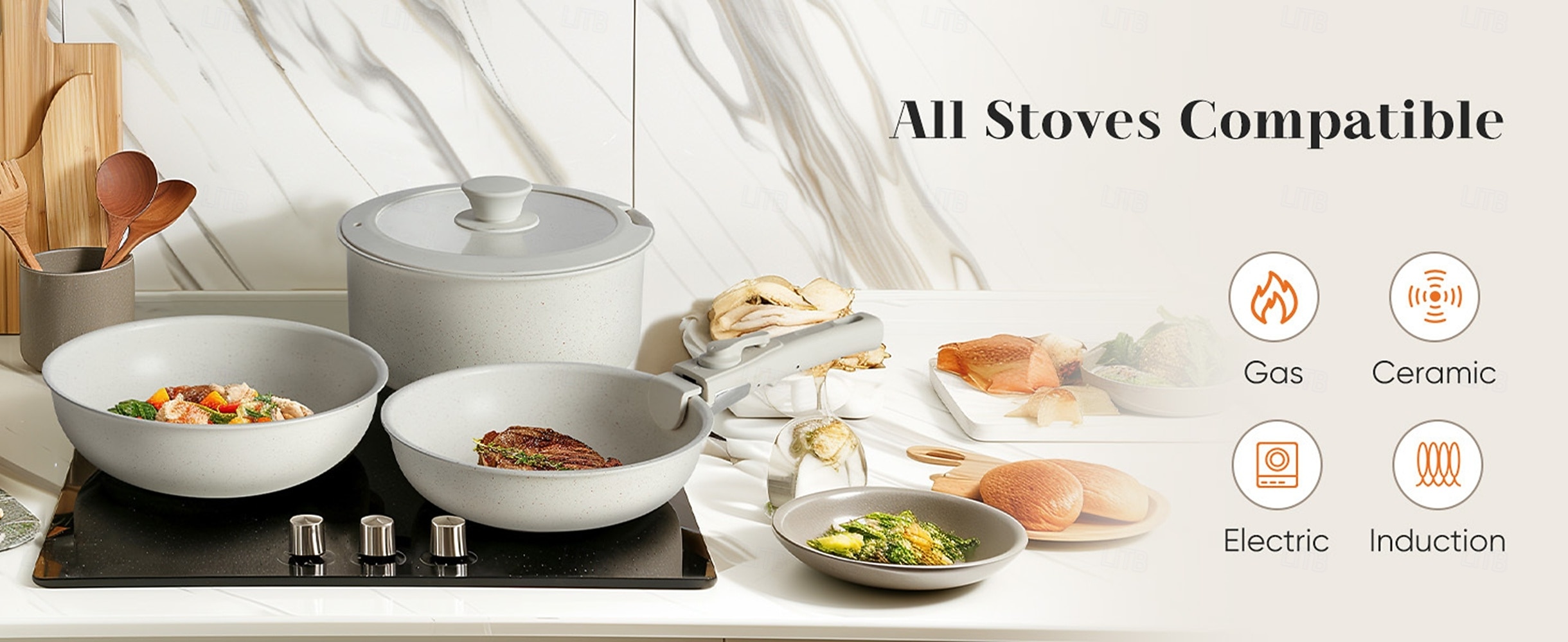 Набор из 12 кастрюль для тушения и вока, безопасный набор для посудомоечной машины со съемной ручкой, нержавеющая сталь, набор посуды для индукционной плиты 2025 - $279.39 –P1